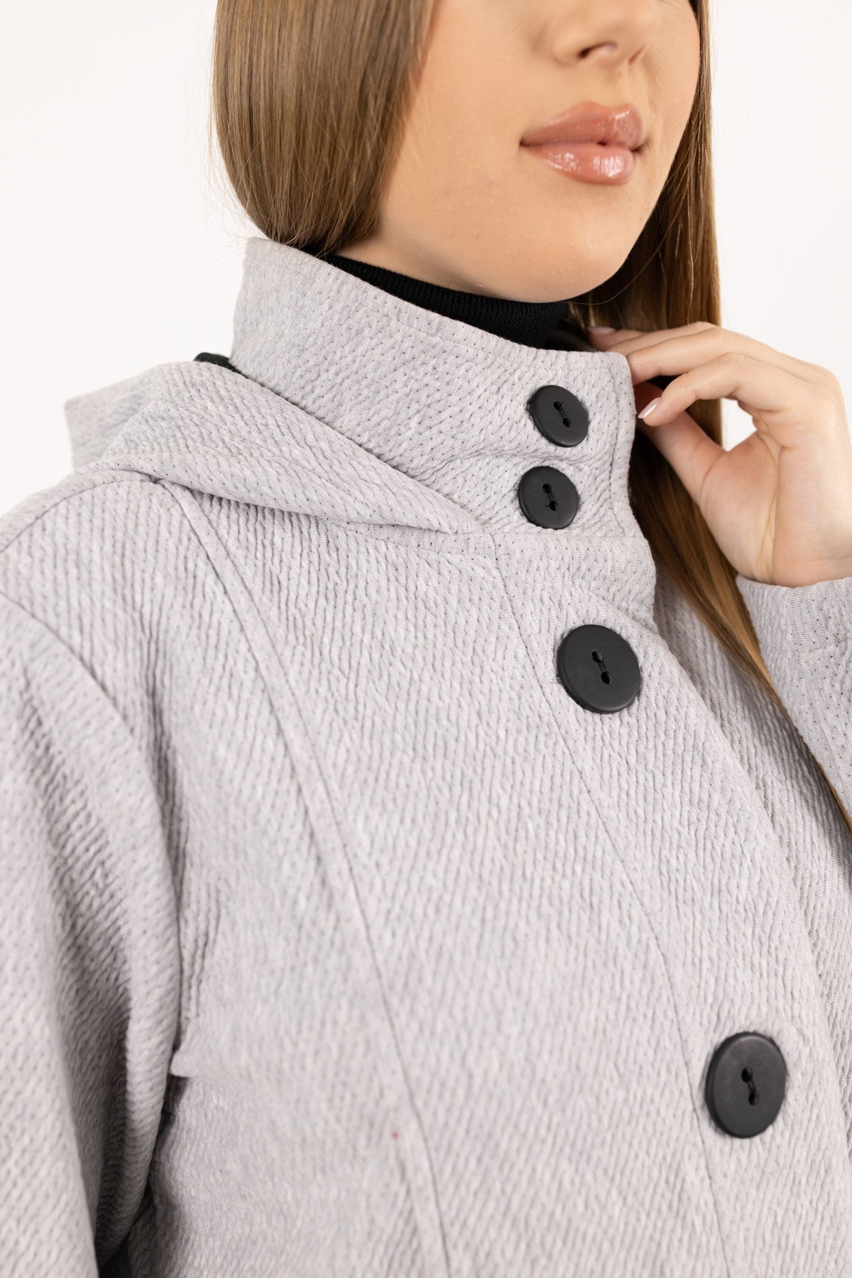 Kapüşon Detaylı Düğmeli Uzun Kollu Cepli Uzun Hırka