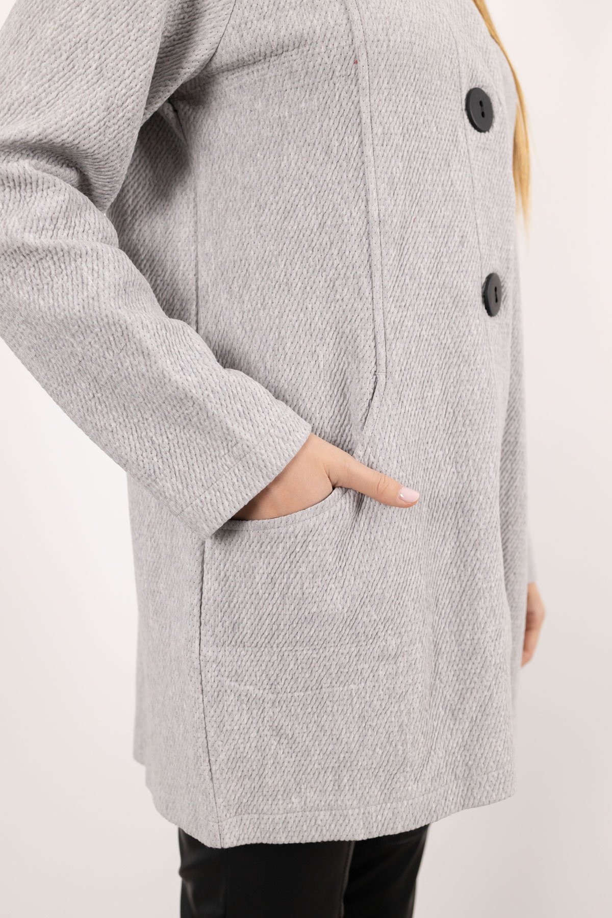 Kapüşon Detaylı Düğmeli Uzun Kollu Cepli Uzun Hırka