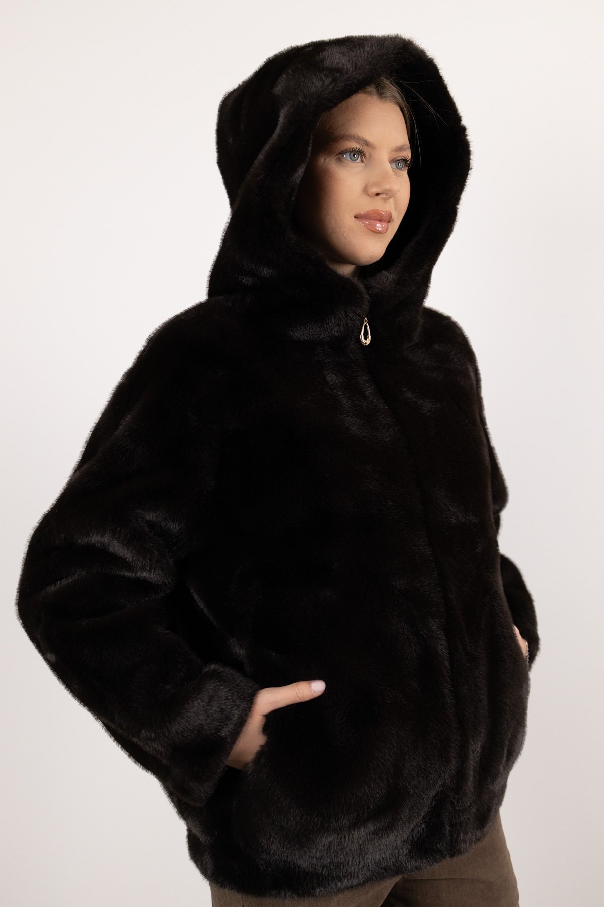 Kapüşonlu Peluş Mont