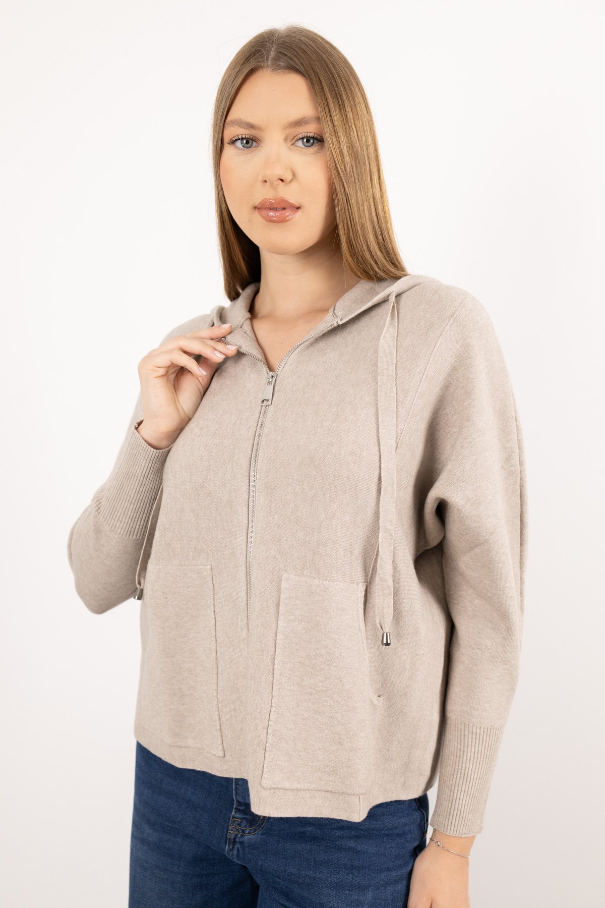 Kapüşonlu Triko Ceket