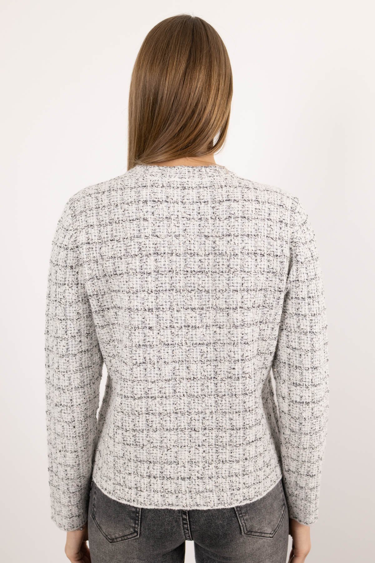 Kare Desen Gold Düğme Detay Çift Cepli Hırka