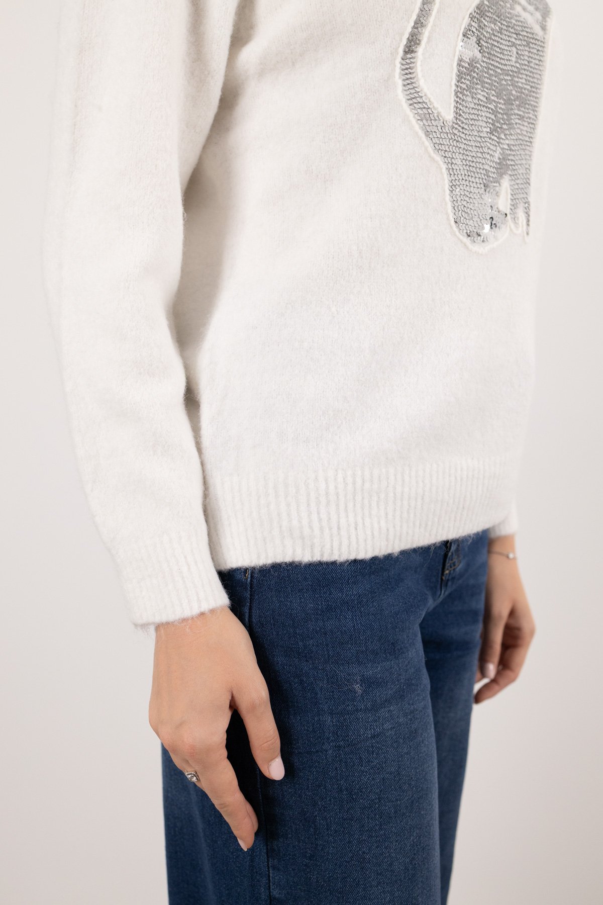 Kedi Desen Pul İşleme Detay Triko