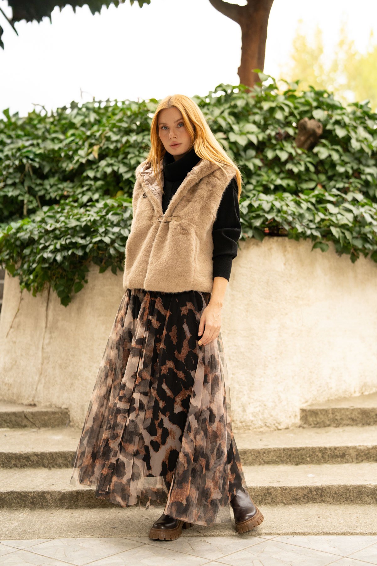 Leopar Desen Tütü Etek