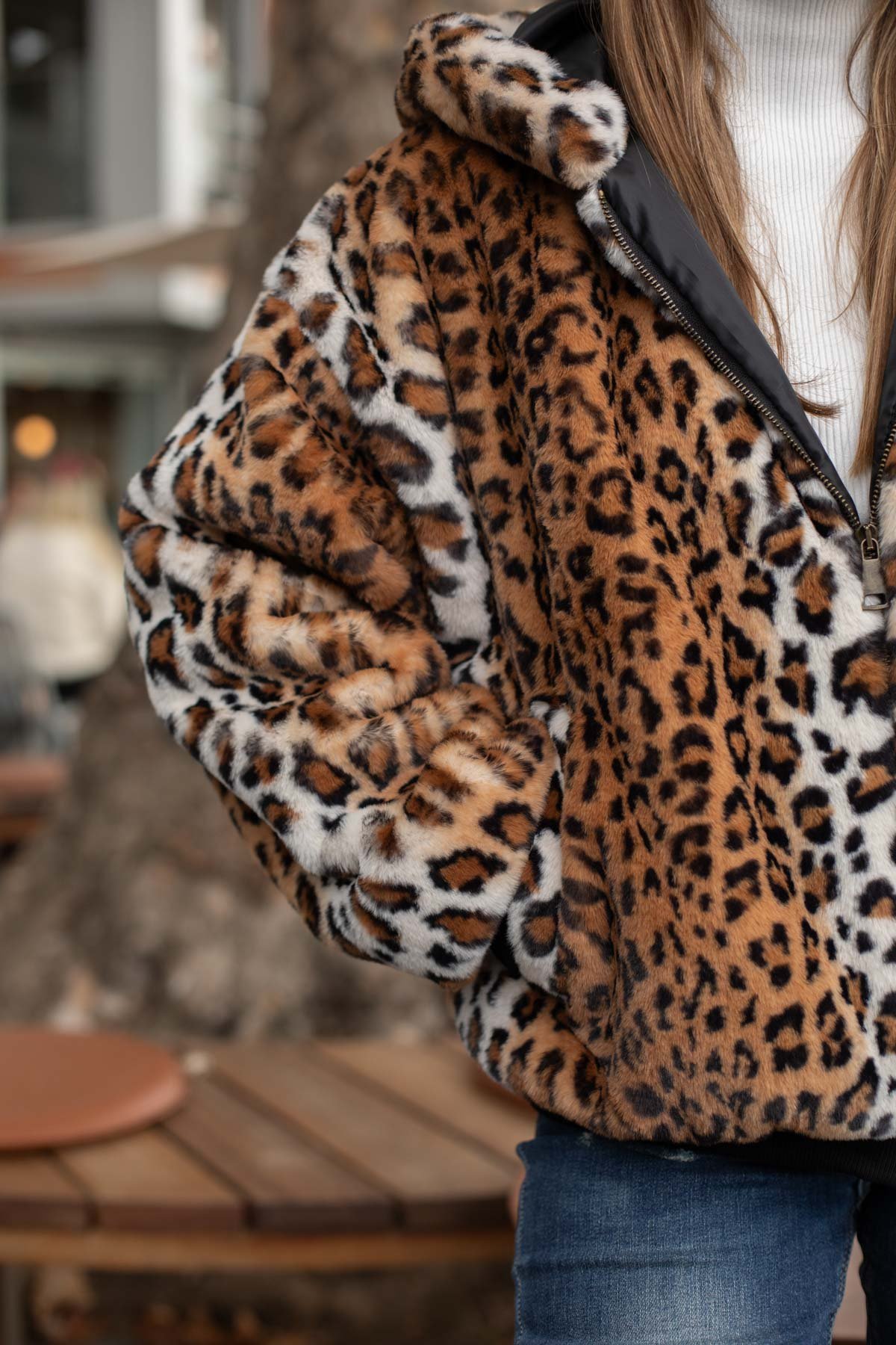 Leopar Desen Tüylü Mont