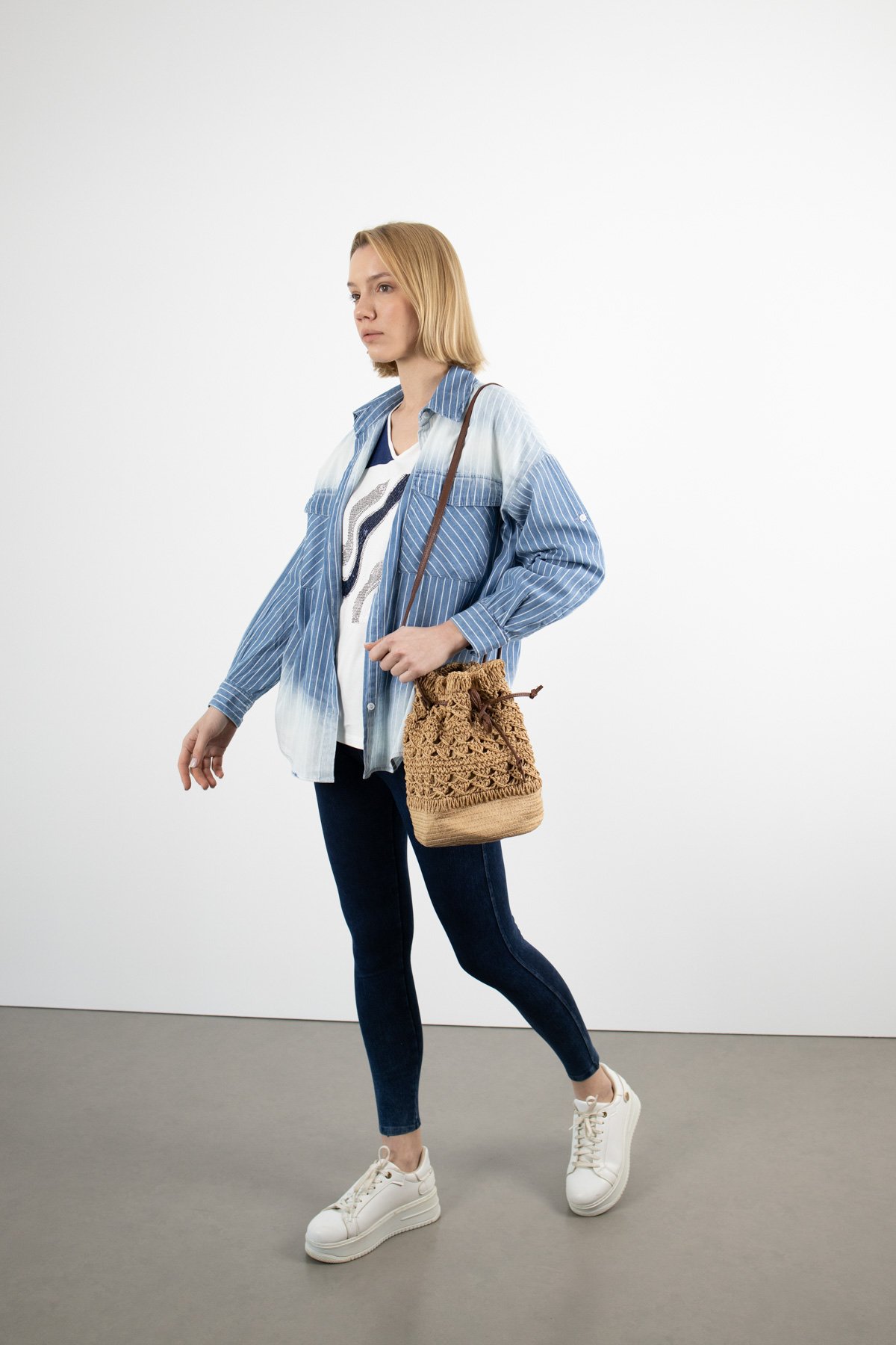 Örme Desen Yuvarlak Omuz Çantası