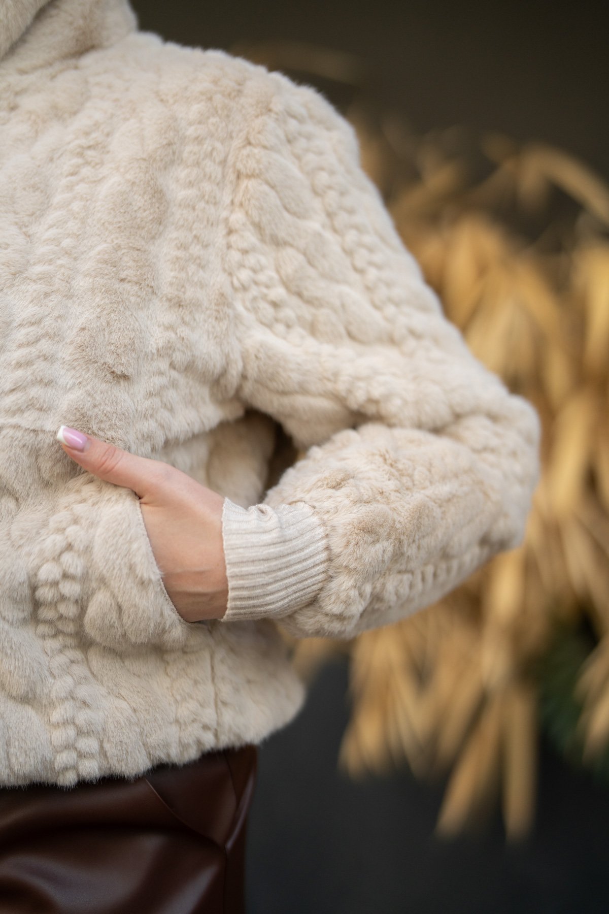 Saç Örgü Detaylı Uzun Kollu Hırka