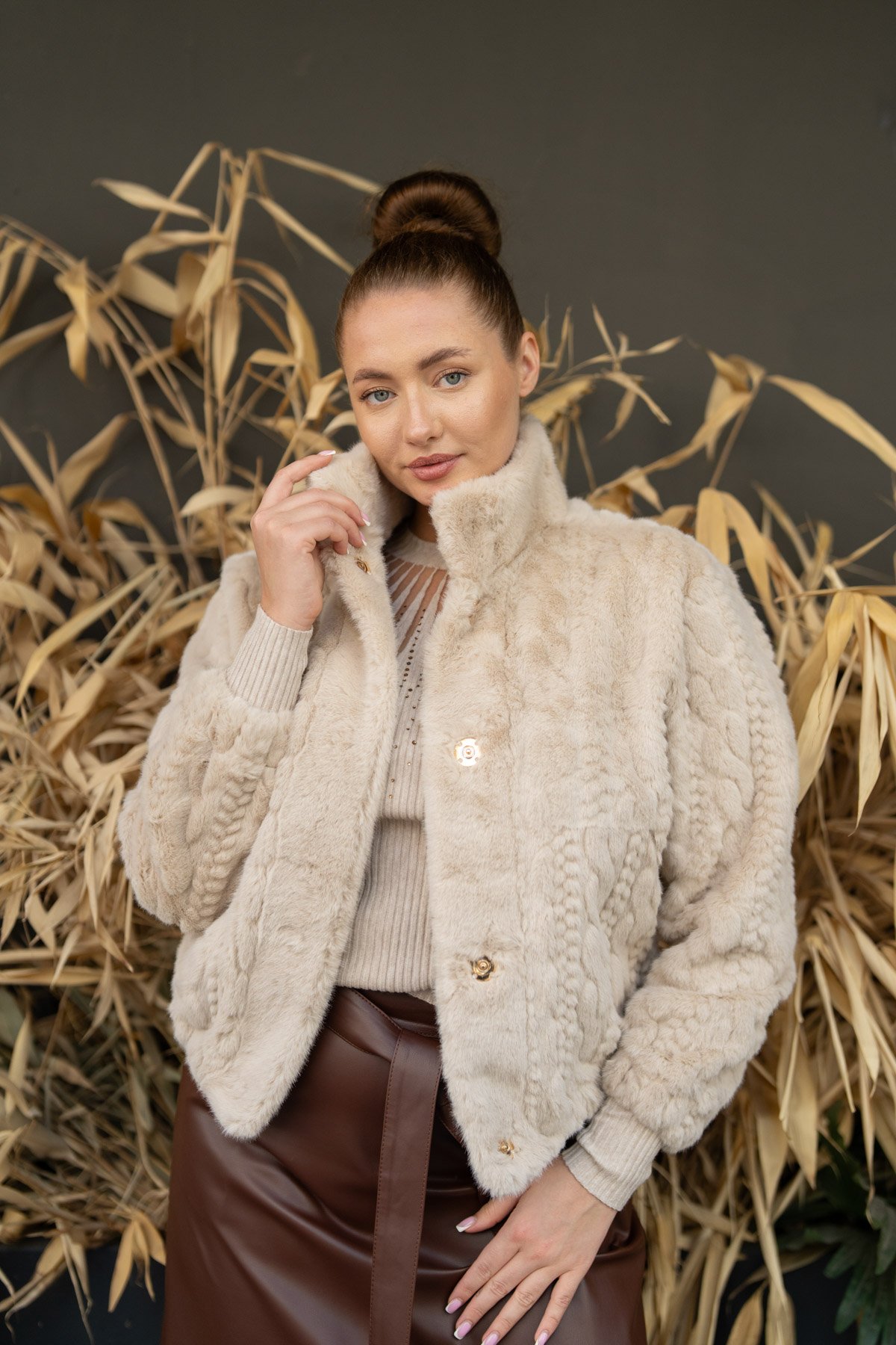 Saç Örgü Detaylı Uzun Kollu Hırka