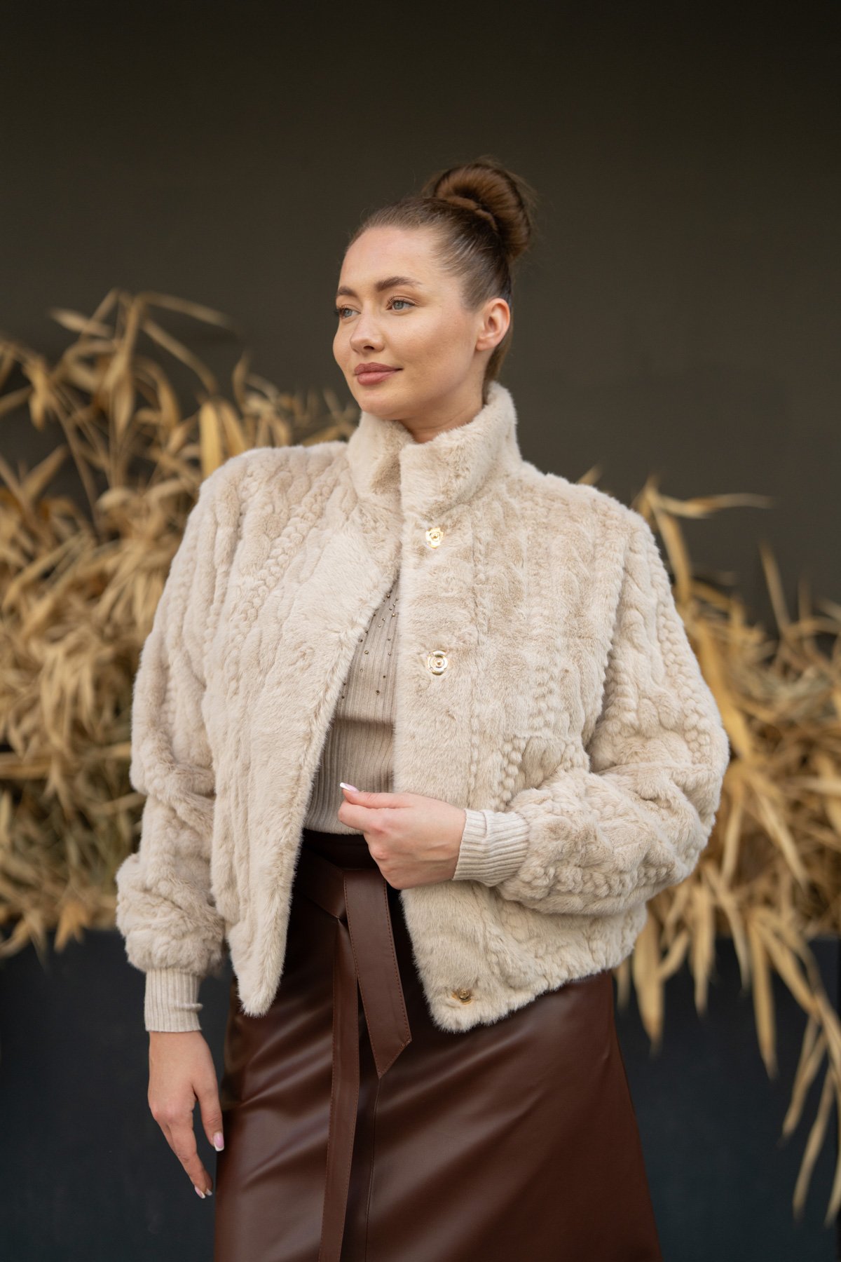 Saç Örgü Detaylı Uzun Kollu Hırka