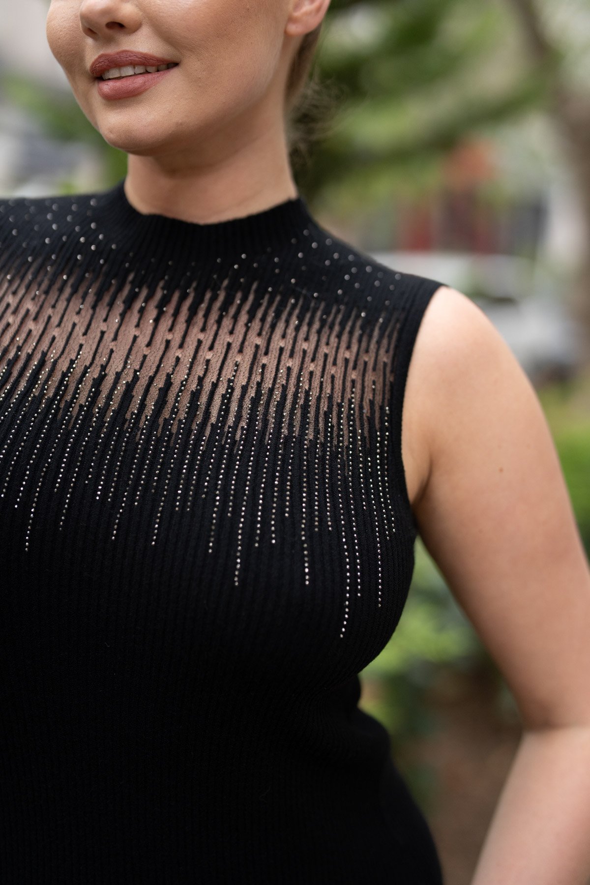 Su Yolu Taş İşleme Detay Kolsuz Triko