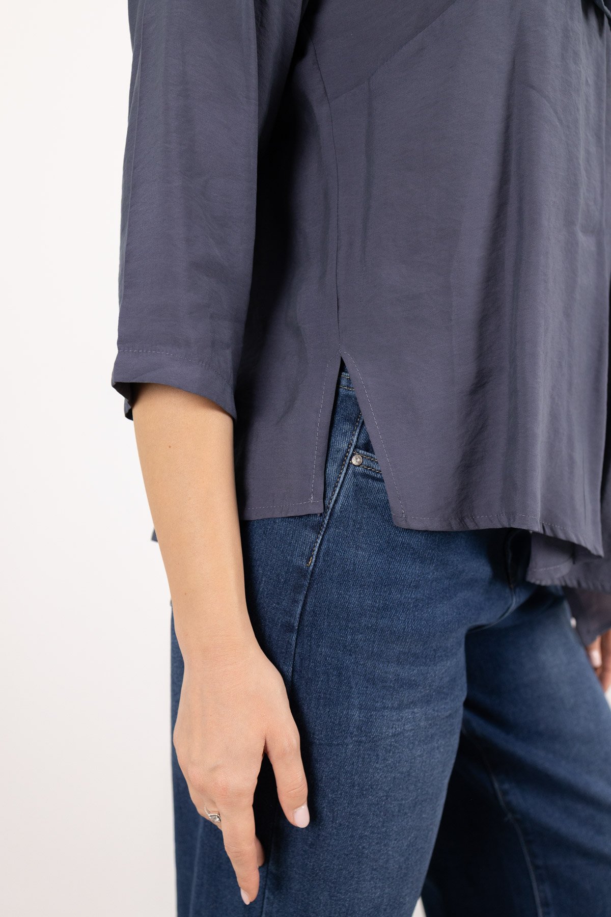 Yaka Büzgü Ve Kol Büzgü Detaylı Kısa Kollu Gömlek