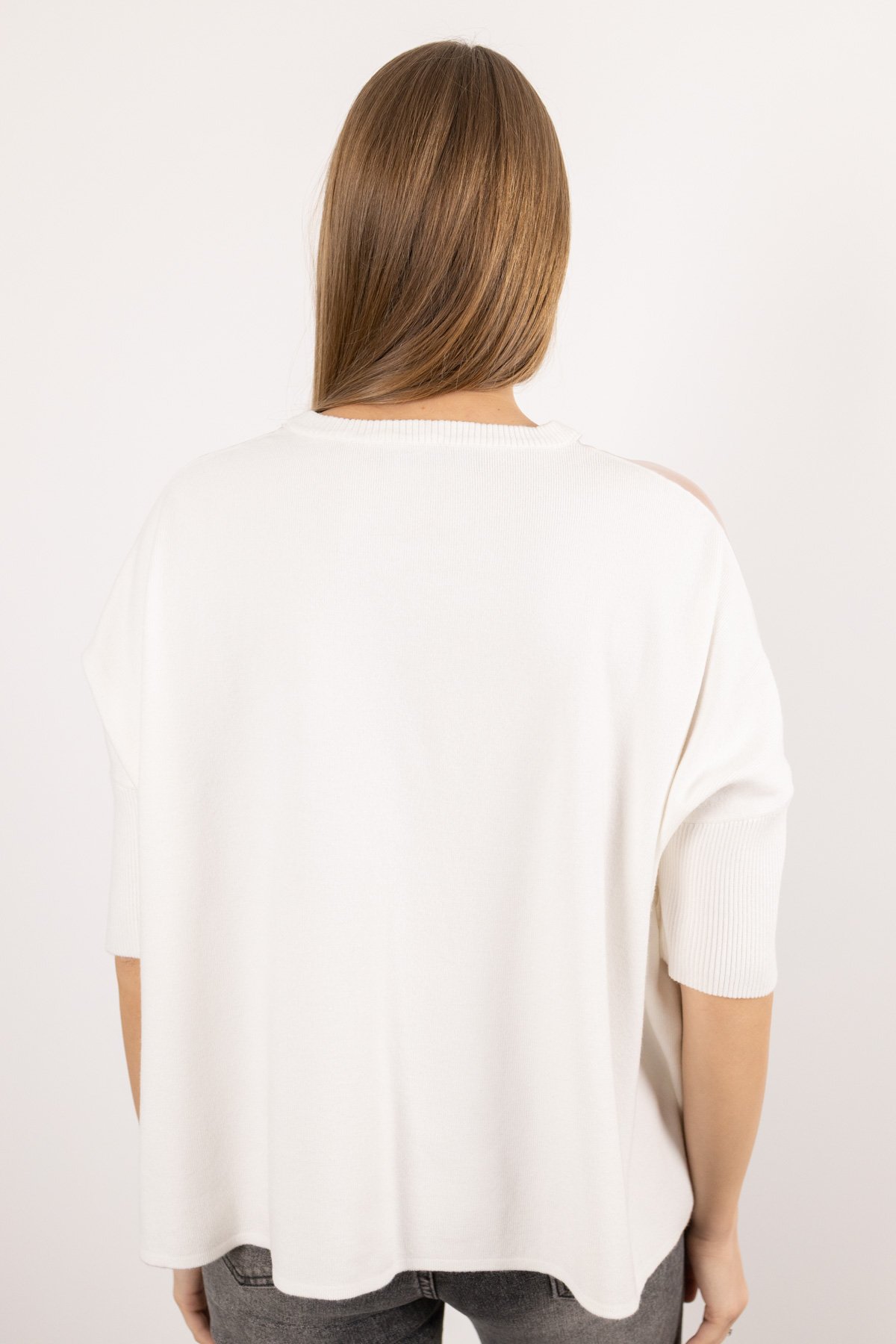 Yaka Tül Detaylı Önü Astar Desenli Triko