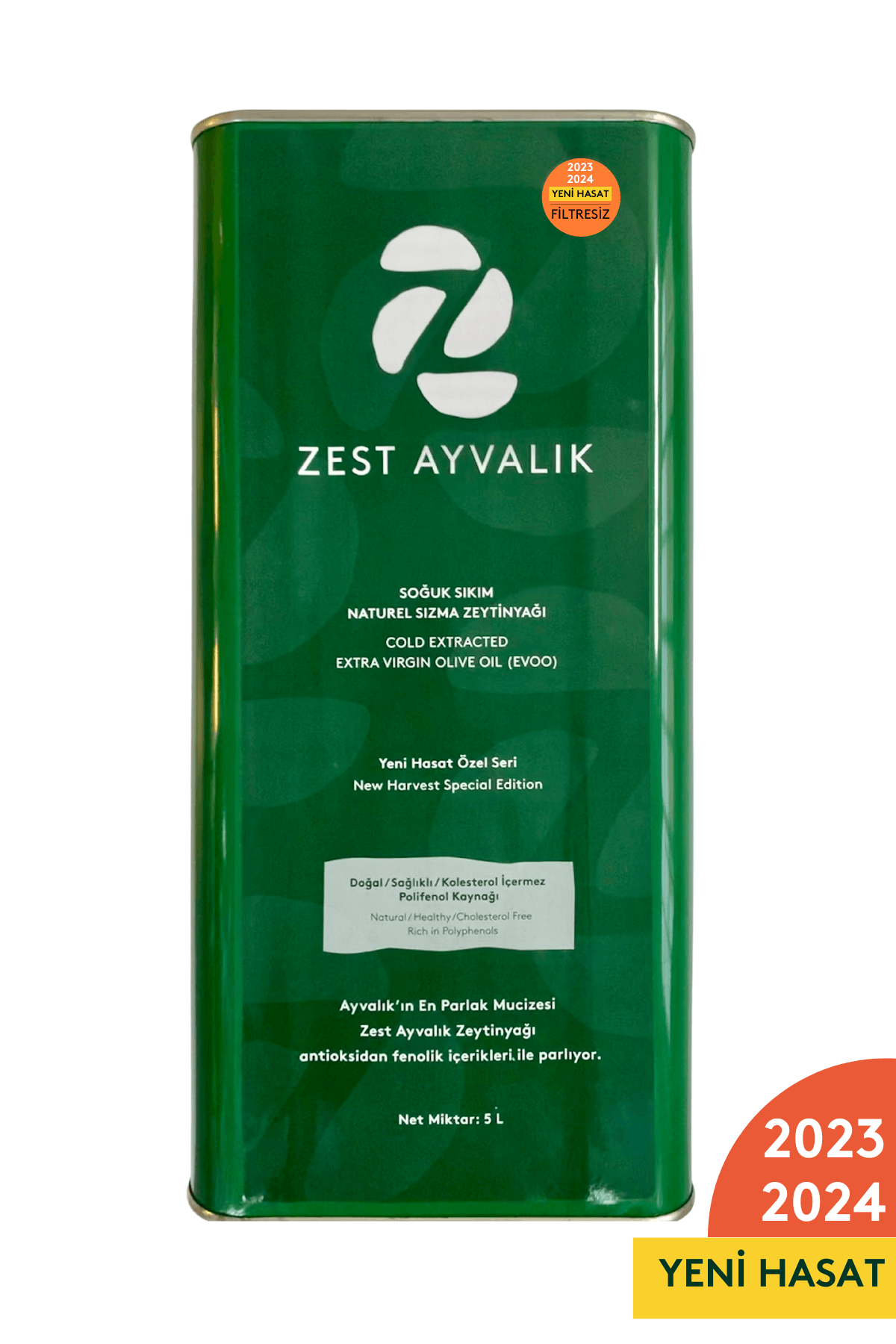 ZEST AYVALIK Cold Extracted Extra Virgin Olive Oil (EVOO) 5 L Family Size Tin Can