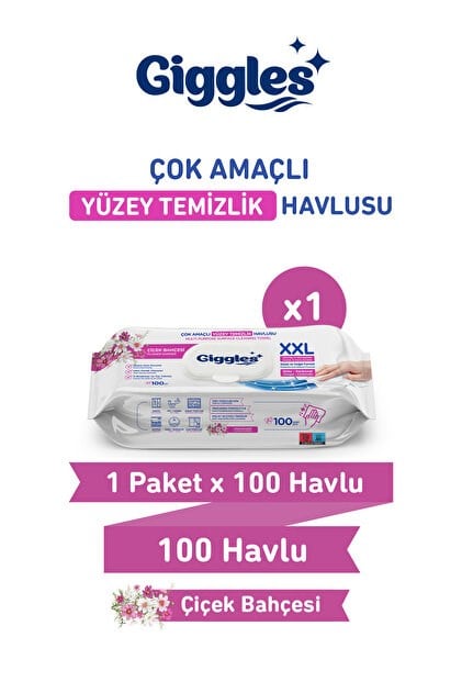 GİGGLES YÜZ TEMİZLEME HAVLUSU 100LÜ XXL ÇİÇEK BAH.
