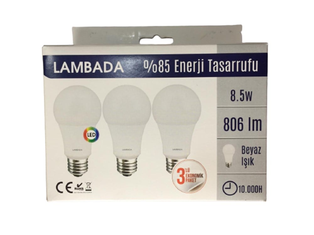 LAMBADA AMPÜL LED 8.5 E27 3 LÜ BYZ 500440