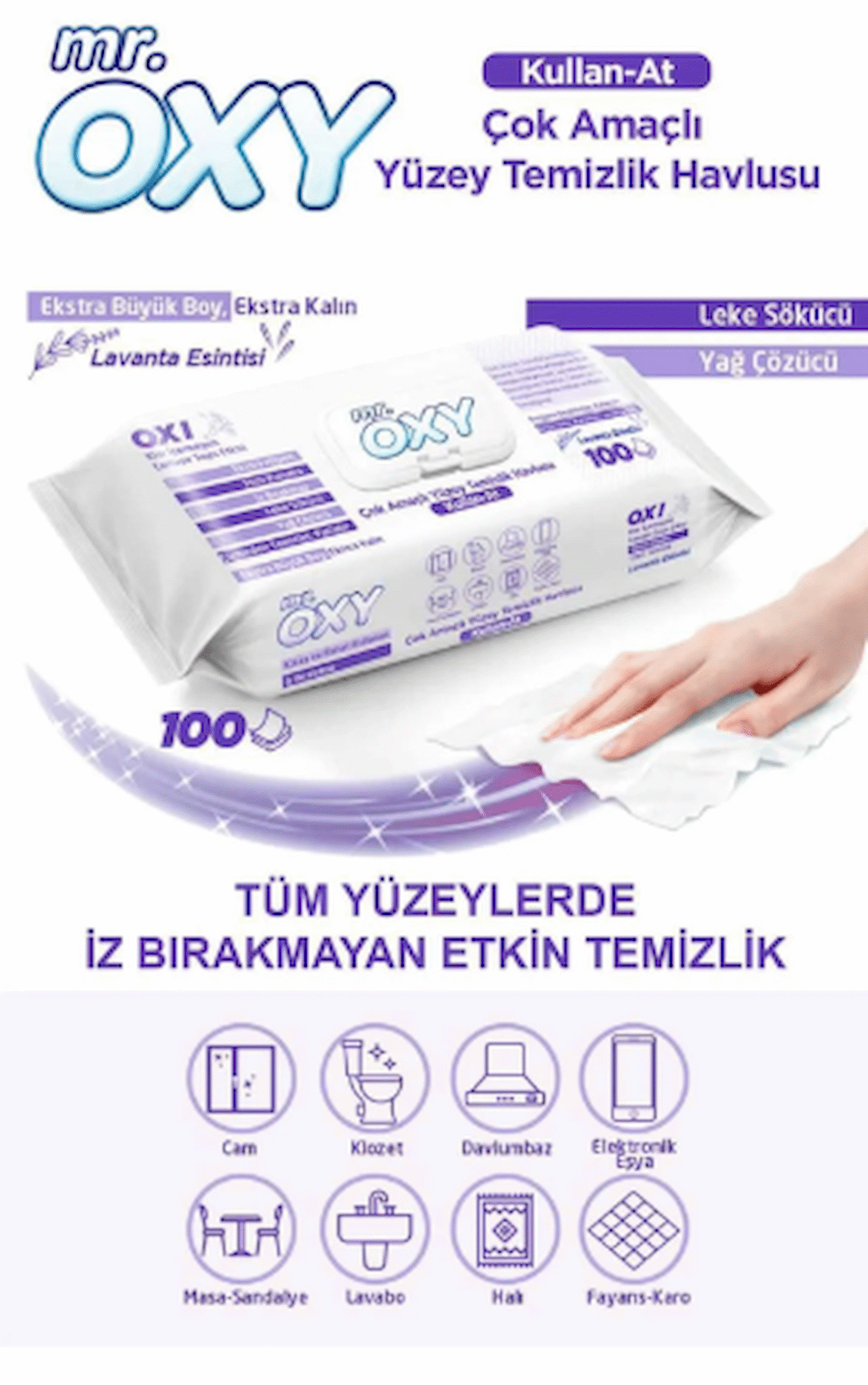 MR.OXY YÜZEY TEMİZLEME 100LÜ LAVANTA