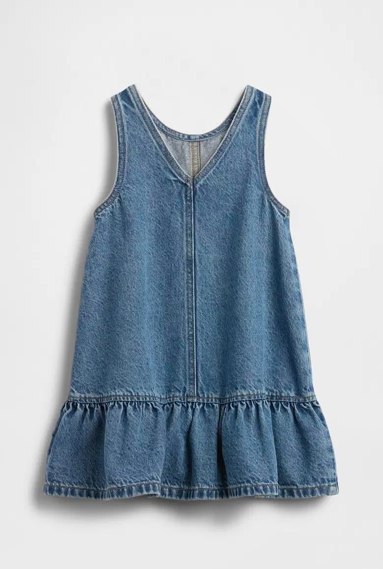 Kız Bebek | Fırfırlı Denim Tulum Mavi