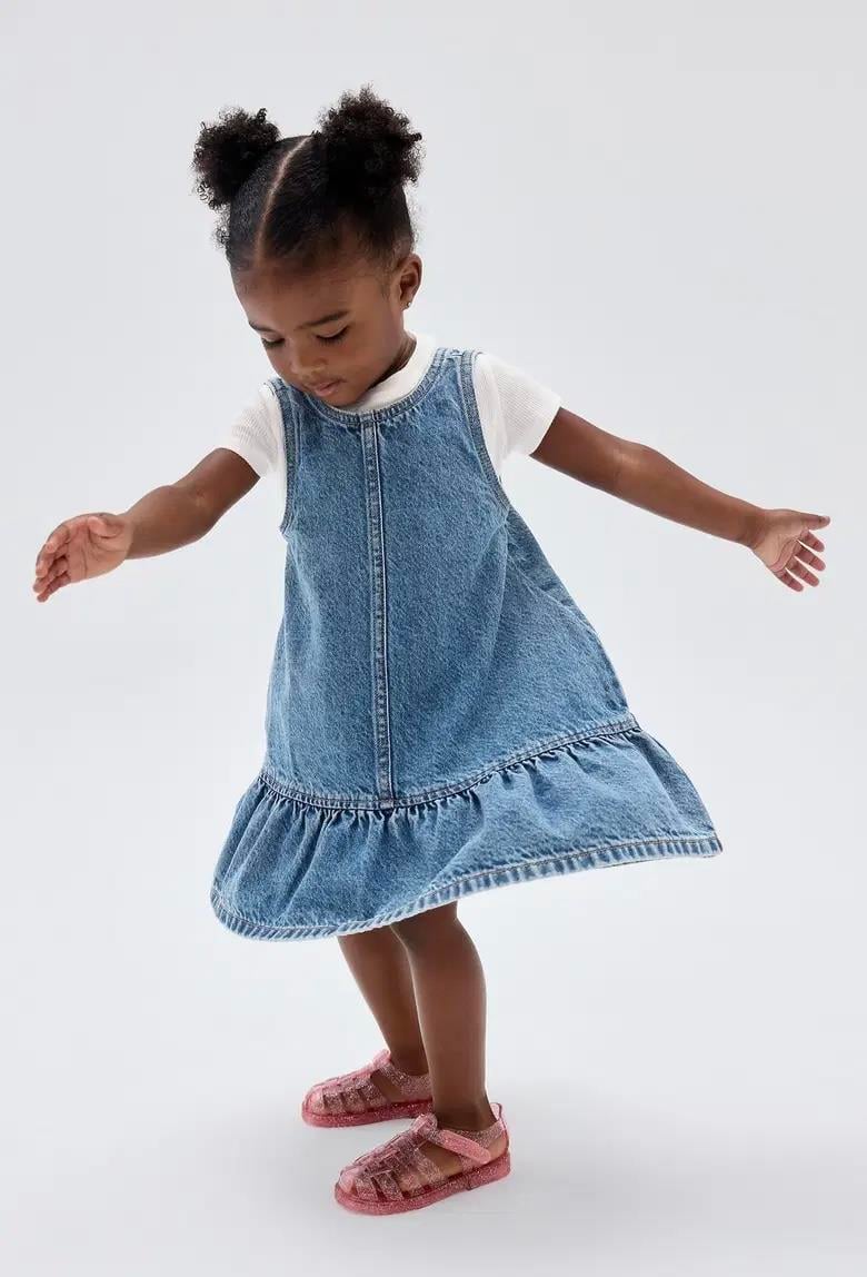 Kız Bebek | Fırfırlı Denim Tulum Mavi