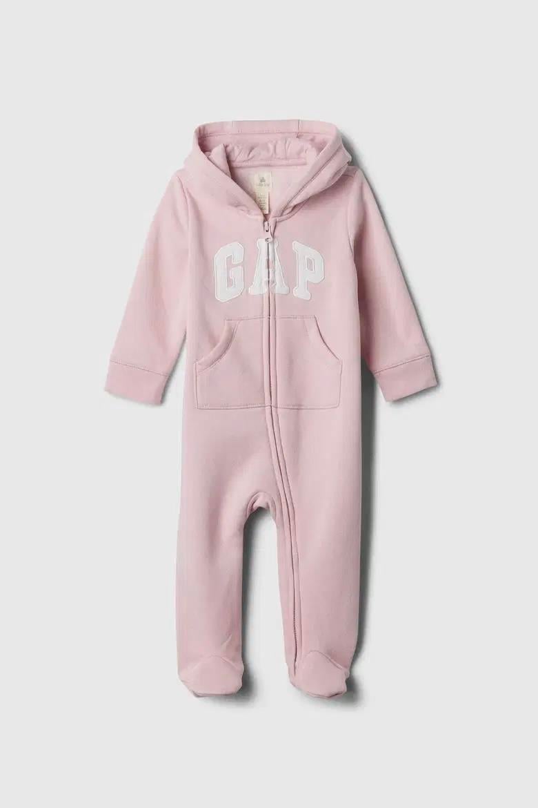 Gap Logo Kulak Aplikeli Fermuarlı Fleece Tulum- Pembe