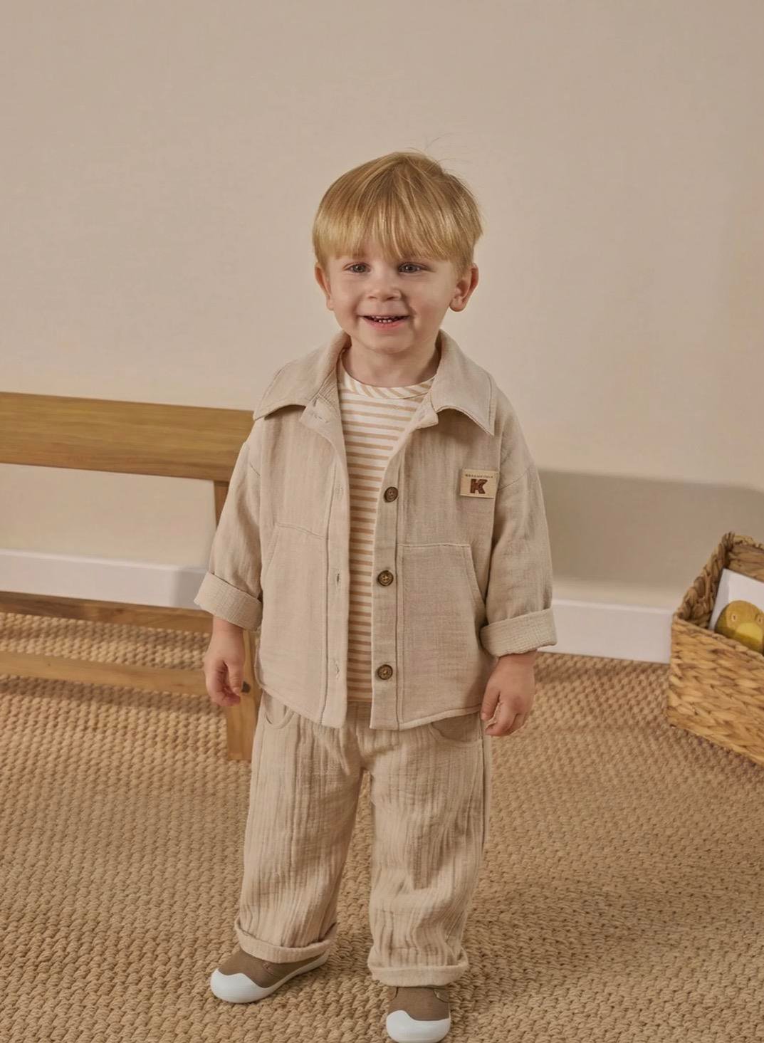 Erkek Bebek Müslin 3lü Takım - Bej