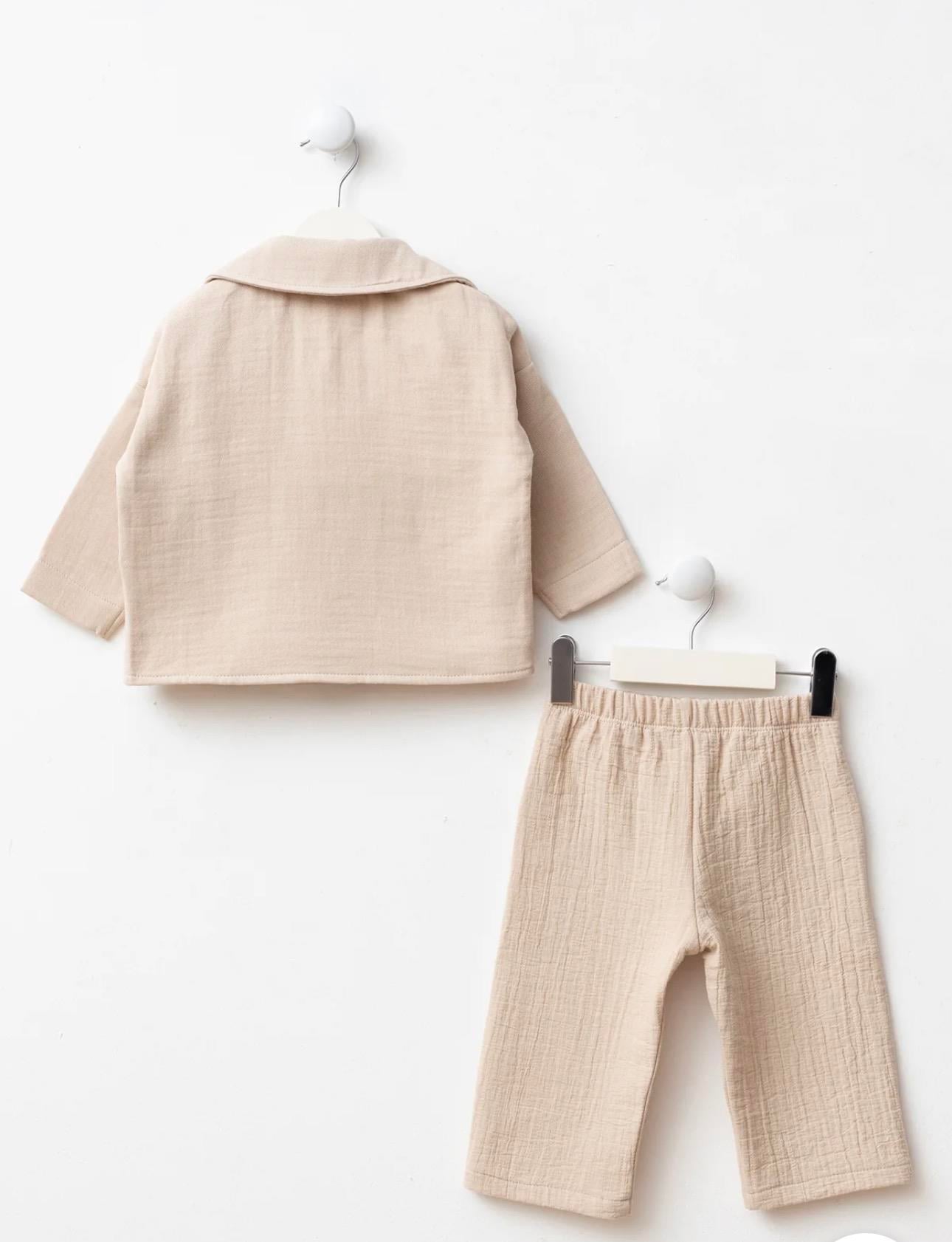 Erkek Bebek Müslin 3lü Takım - Bej