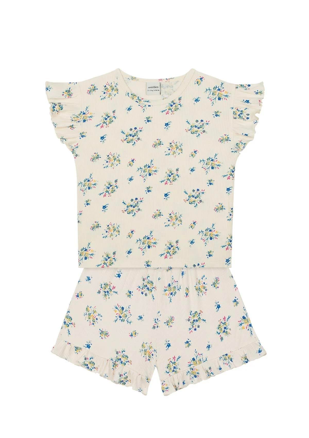 Minik Çiçekler Kısa Kollu Tshirt Şort Pijama Takım