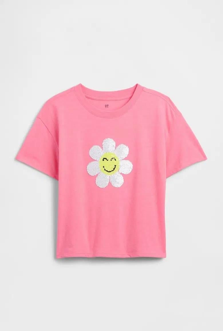 Kız Çocuk | Oversized Grafik Baskılı T-Shirt Pembe