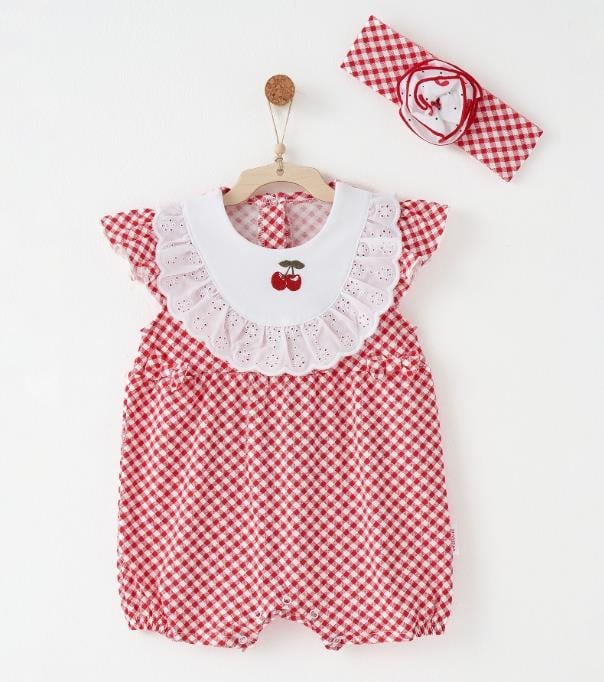 AC26683 RED BEBEK TULUM TAKIM ROMPER BAND SET CHERRY CHATTY