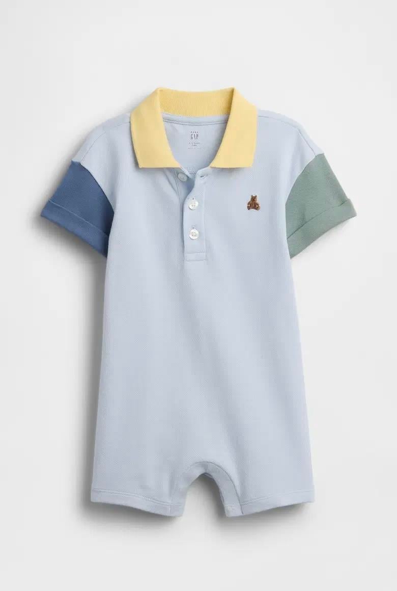 Bebek | Colorblock Pique Polo Şort Tulum