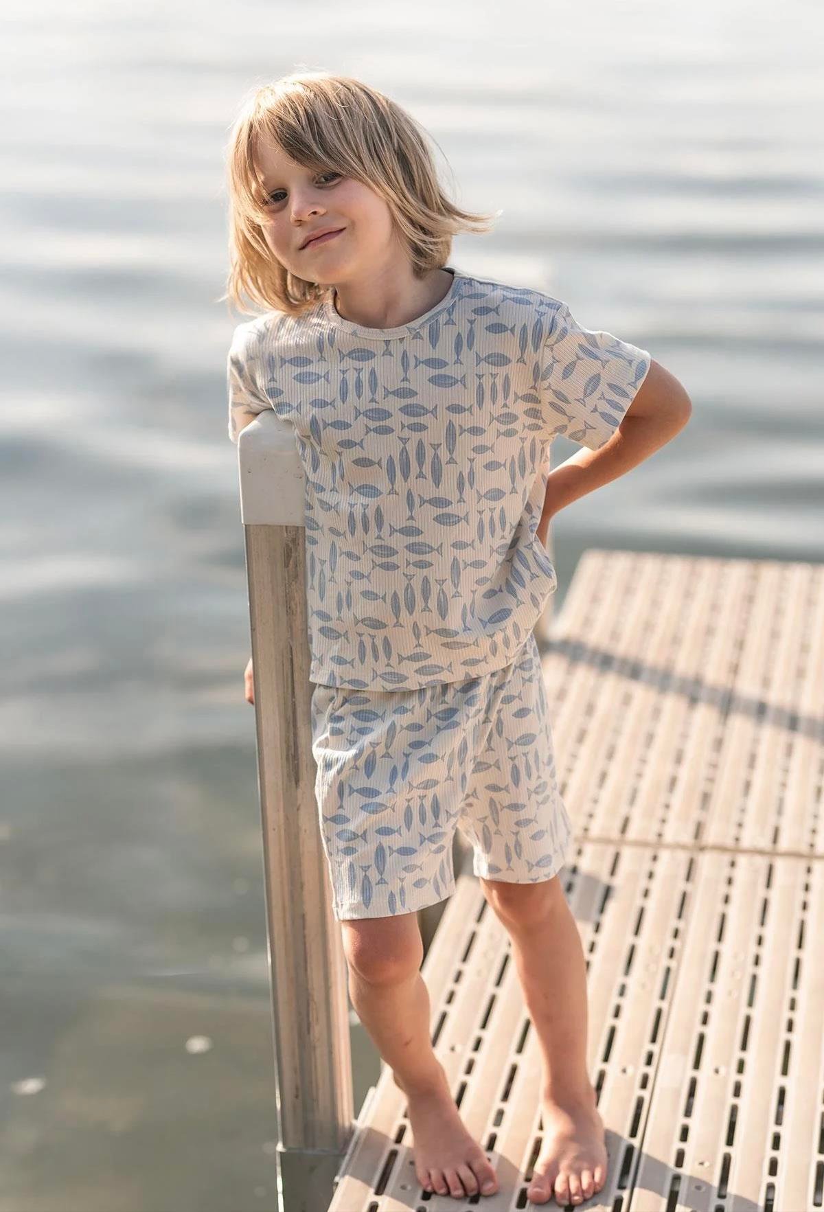 Balık Kısa Kollu Tshirt Şort Pijama Takımı