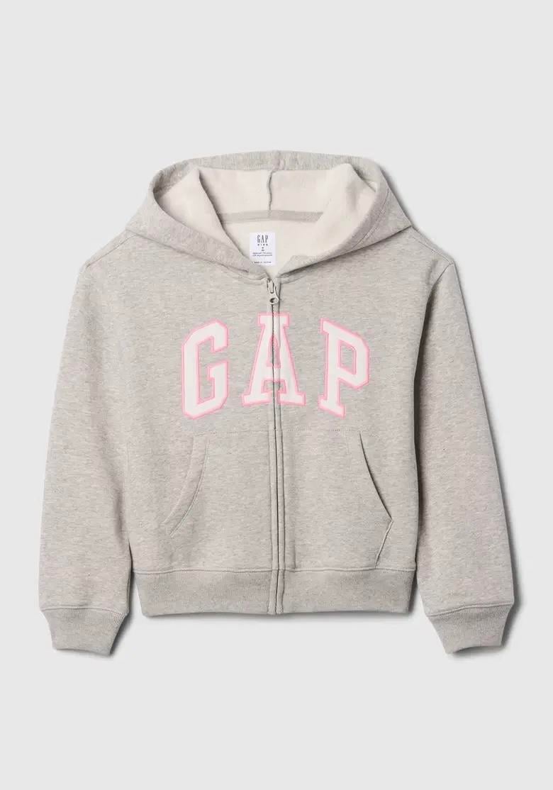 Kız Çocuk | Relaxed Gap Logo Fermuarlı Sweatshirt (Polarlı) - Gri