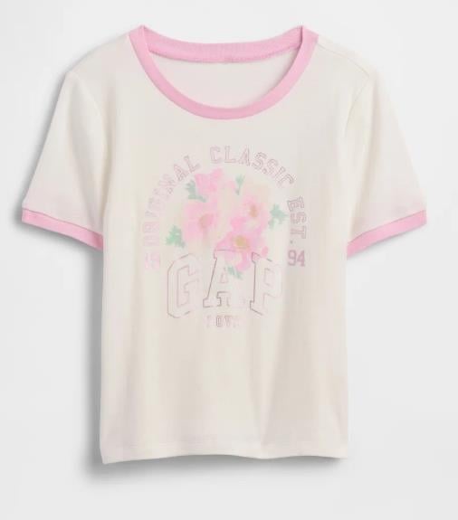 Kız Çocuk | Ringer Grafik Baskılı T-Shirt Krem