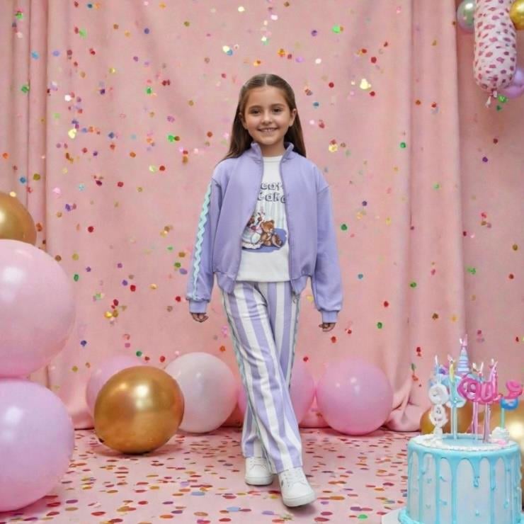 Cake Taşlı 3lü Takım - Lila