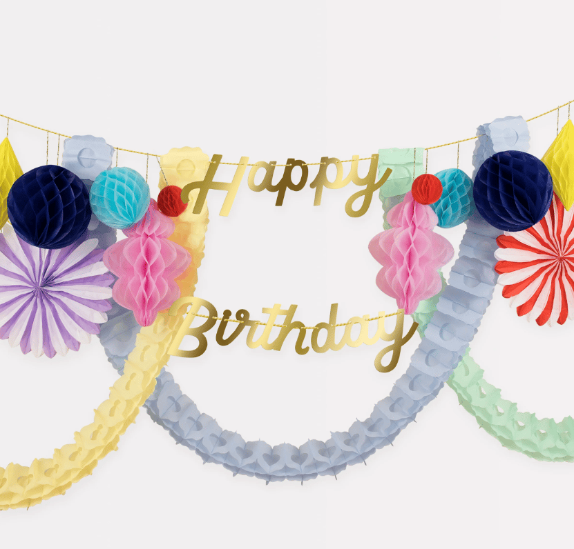 Meri Meri - Happy Birthday Honeycomb Garland - Happy Birthday Petekli Asılan Süs