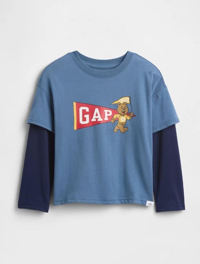 Erkek Bebek | Grafik Baskılı Uzun Kol T-Shirt -Mavi
