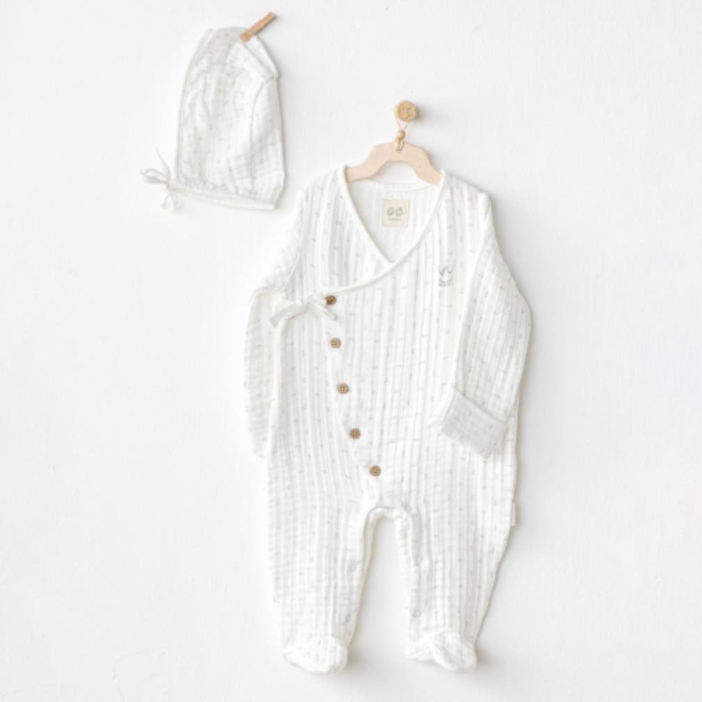 AC24734 BEBEK TULUM TAKIM ROMPER HAT SET MUSLIN WAWA BOYS