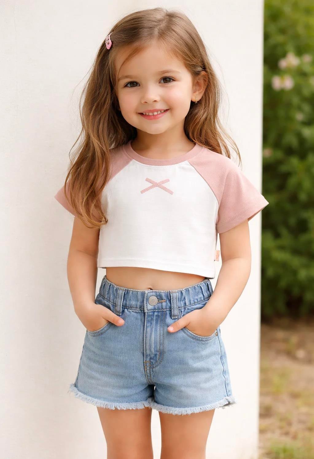 Kurdela Detaylı Kontrast Oversize Crop Tişört