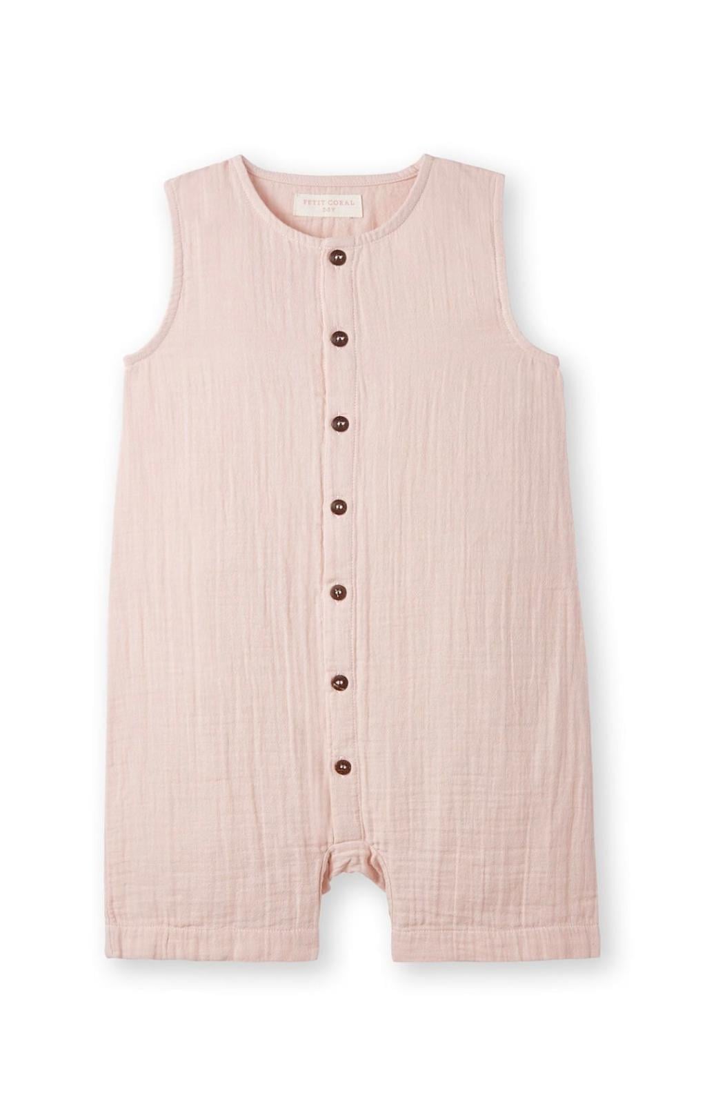 ORGANİK MÜSLİN KOLSUZ ROMPER PEMBE