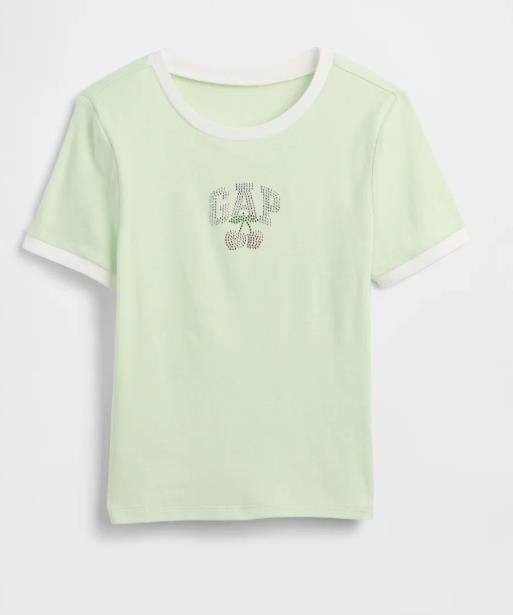 Kız Çocuk | Ringer Grafik Baskılı T-Shirt Yeşil