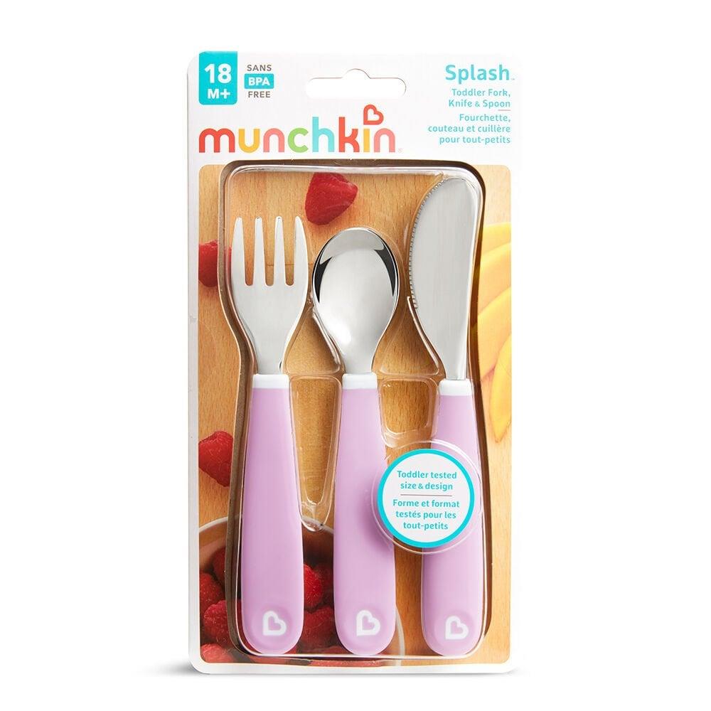 Munchkin Sıçrama Engelleyici Çocuk Çatal & Kaşık & Bıçak Seti,18AY+ 2 Adet Mor
