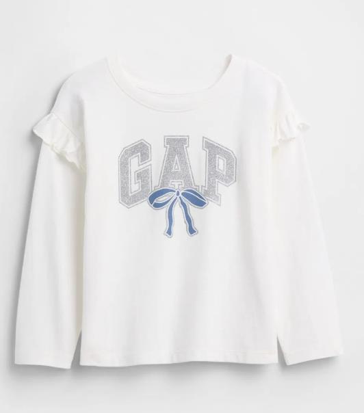 Kız Bebek | Gap Logo Volanlı Bisiklet Yaka T-Shirt - Beyaz