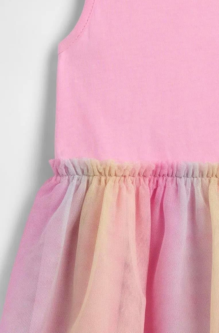 Tül Detaylı Rainbow Elbise - Pembe