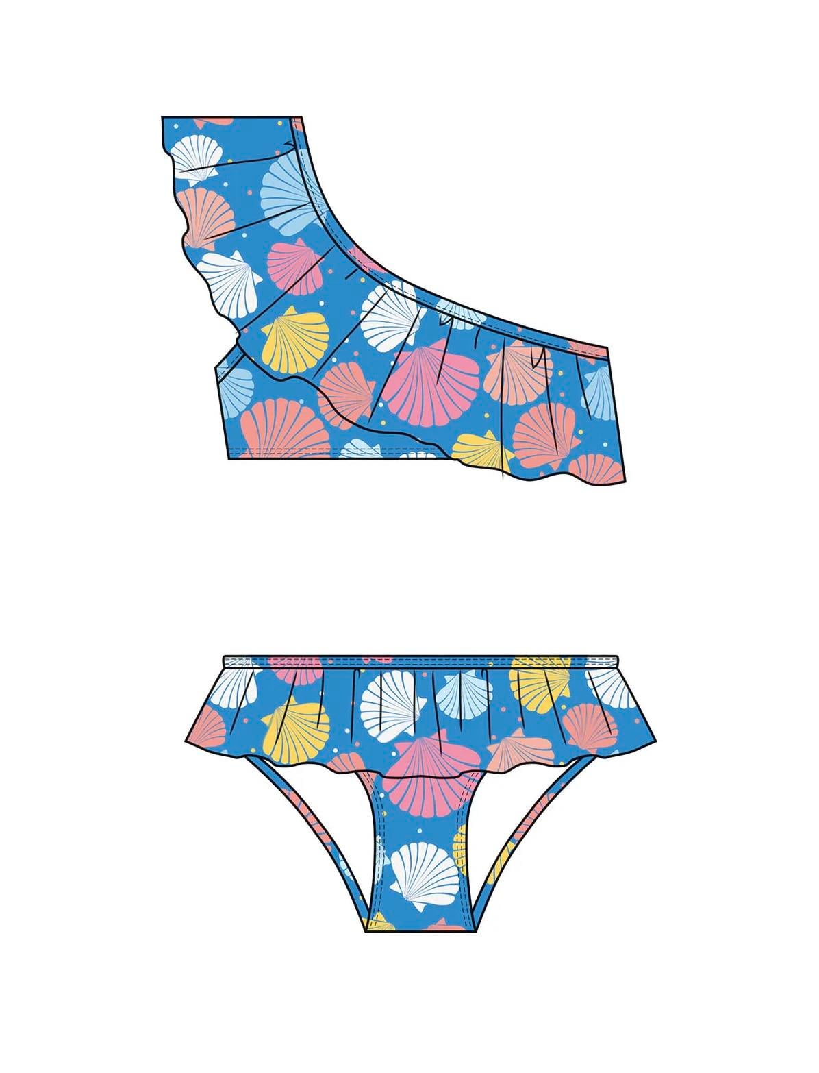 Ruffle Tek Omuz Bikini - Sea Shell