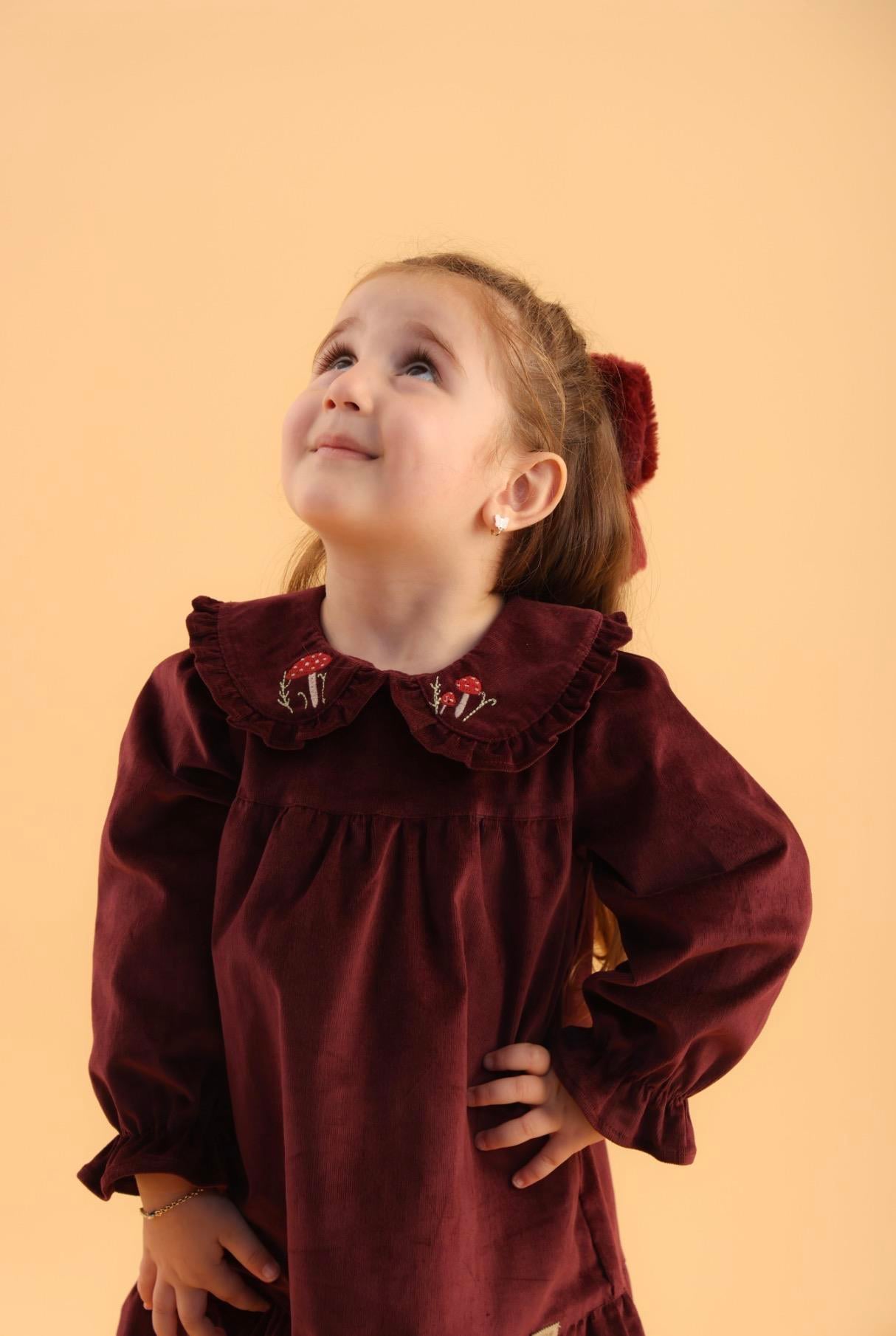 Fitilli Kadife Elbise - Bordo