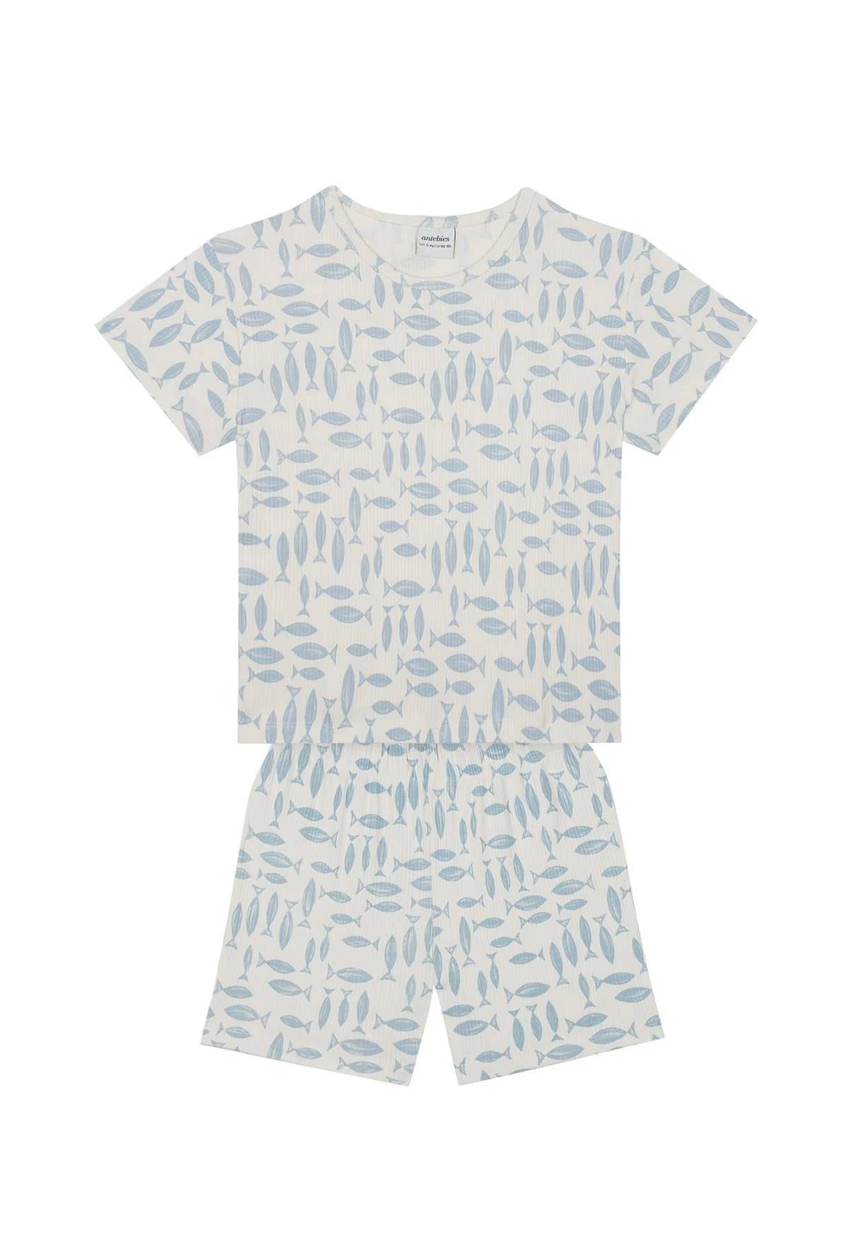 Balık Kısa Kollu Tshirt Şort Pijama Takımı