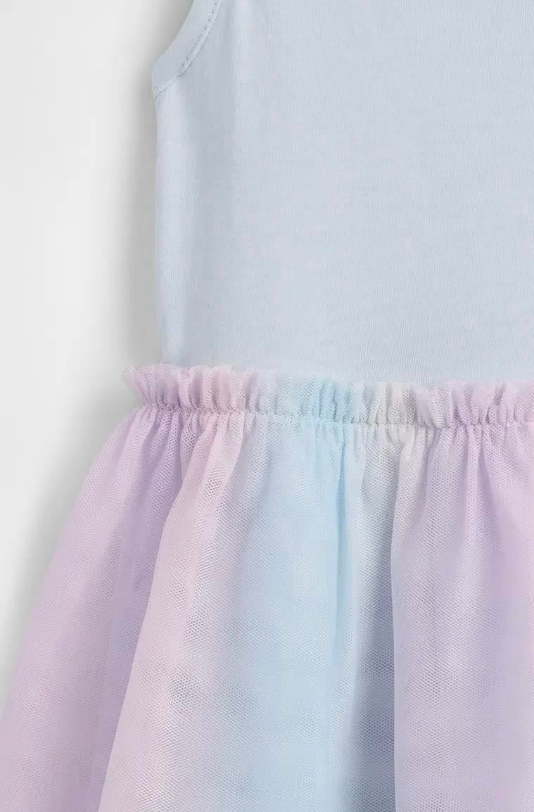 Tül Detaylı Rainbow Elbise - Mavi