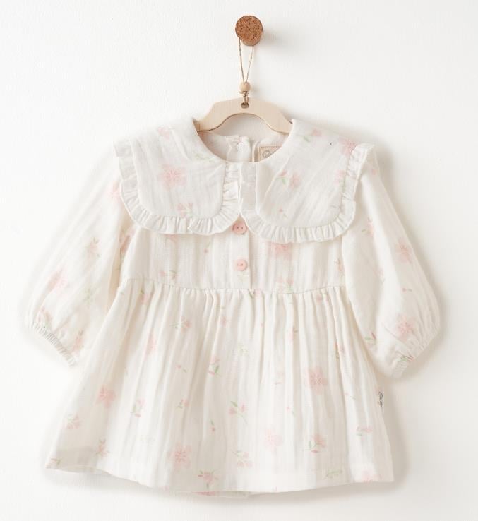 AC26622 ECRU BEBEK ELBİSE DRESS MUSLIN LOVELY DAY