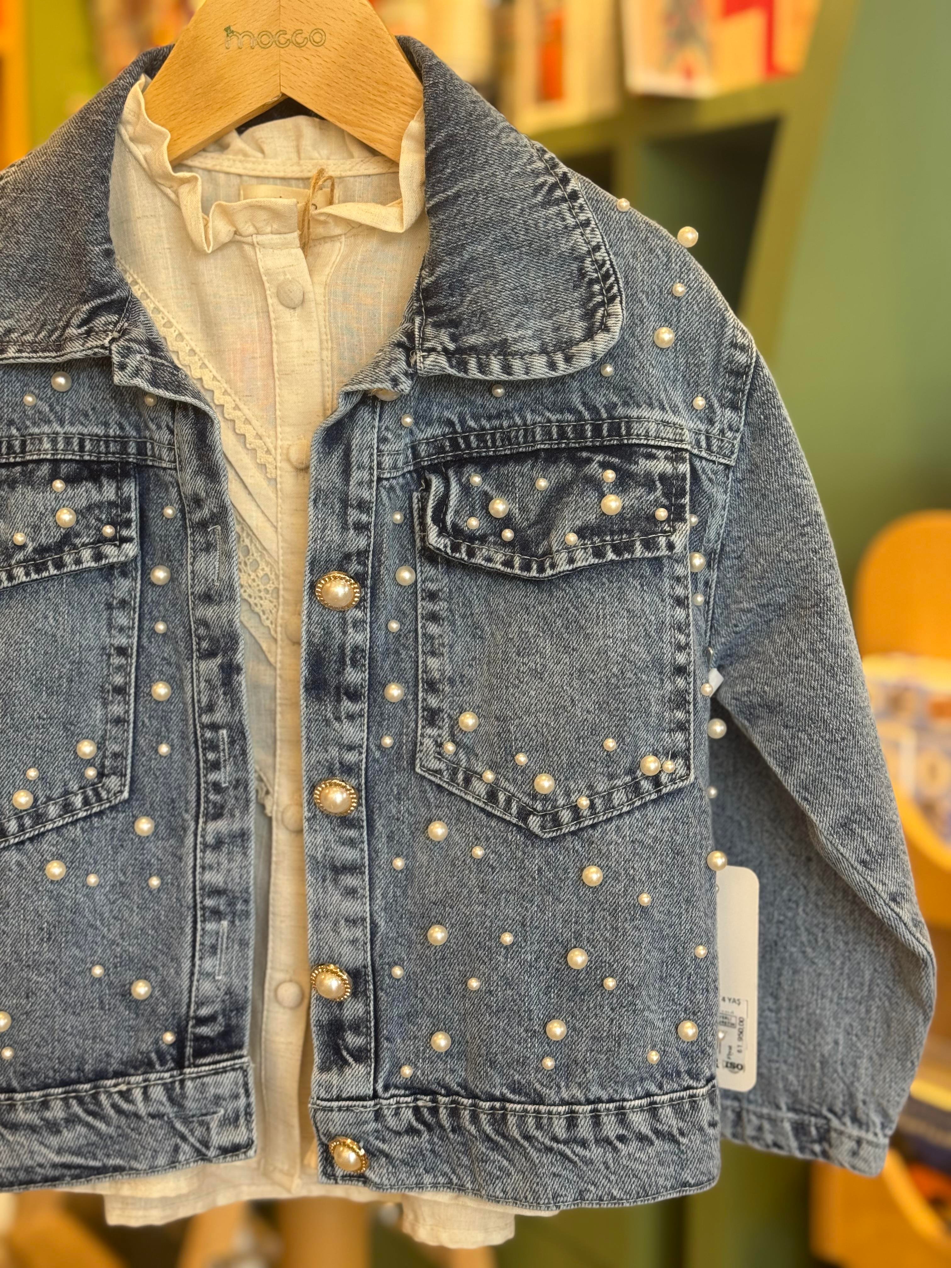 İnci Detaylı Denim Ceket