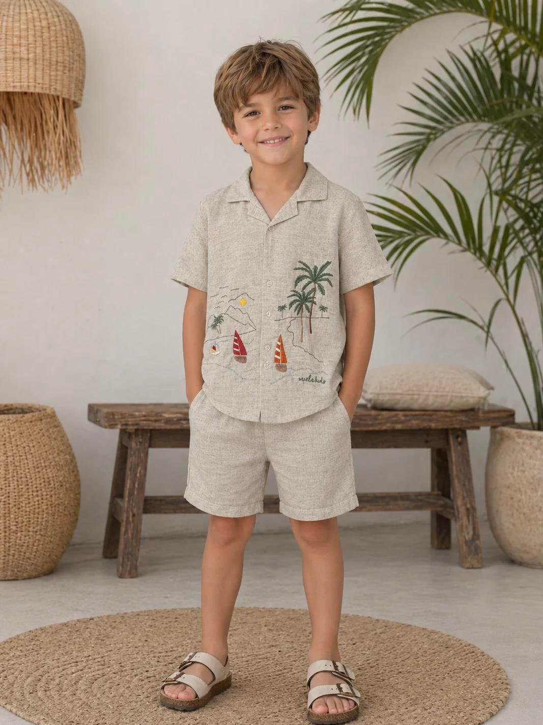 Palm Life Keten Gömlek ve Şort Takım