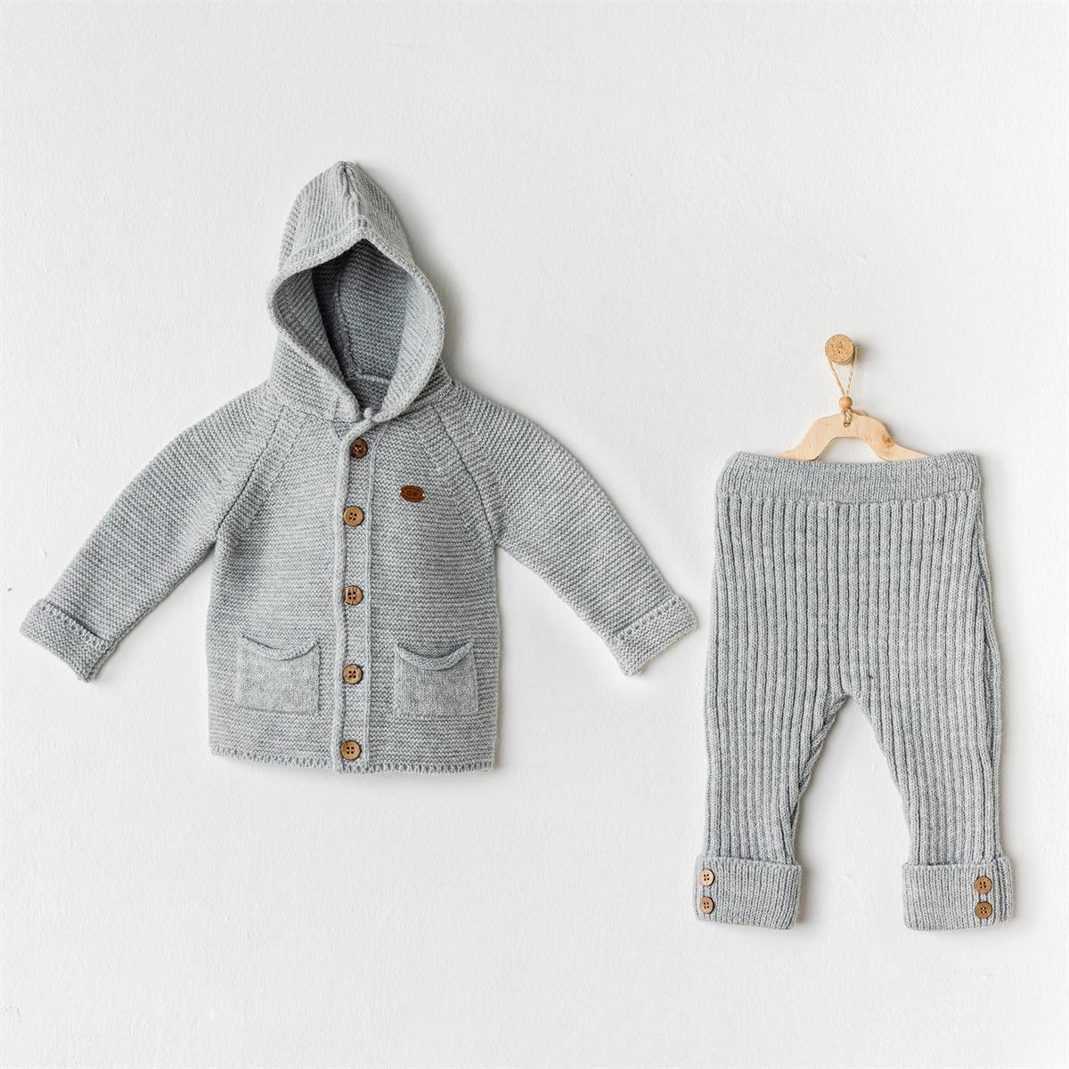 AC24335 BEBEK TRİKO TAKIM 2 PCS SET KNITWEAR GREY