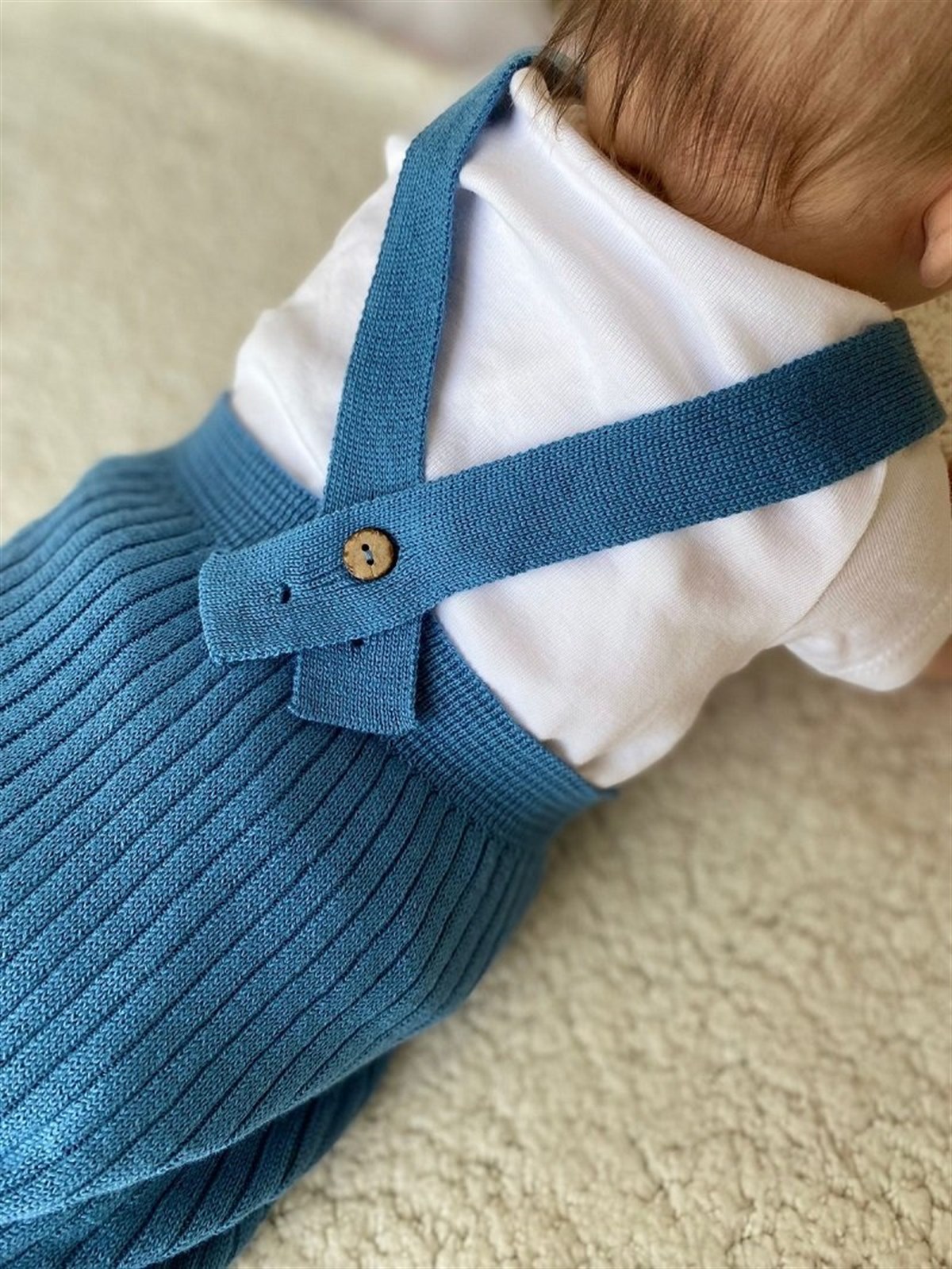 Askılı Organik Triko Bebek Taytı - Indigo
